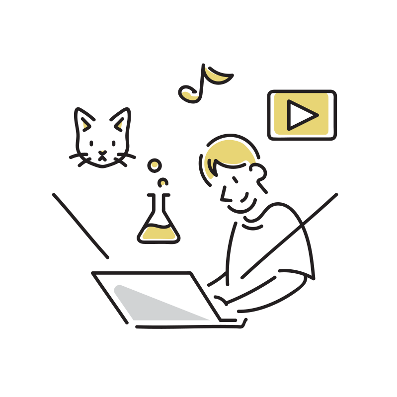 パソコンで動画を制作するクリエイターのイラスト