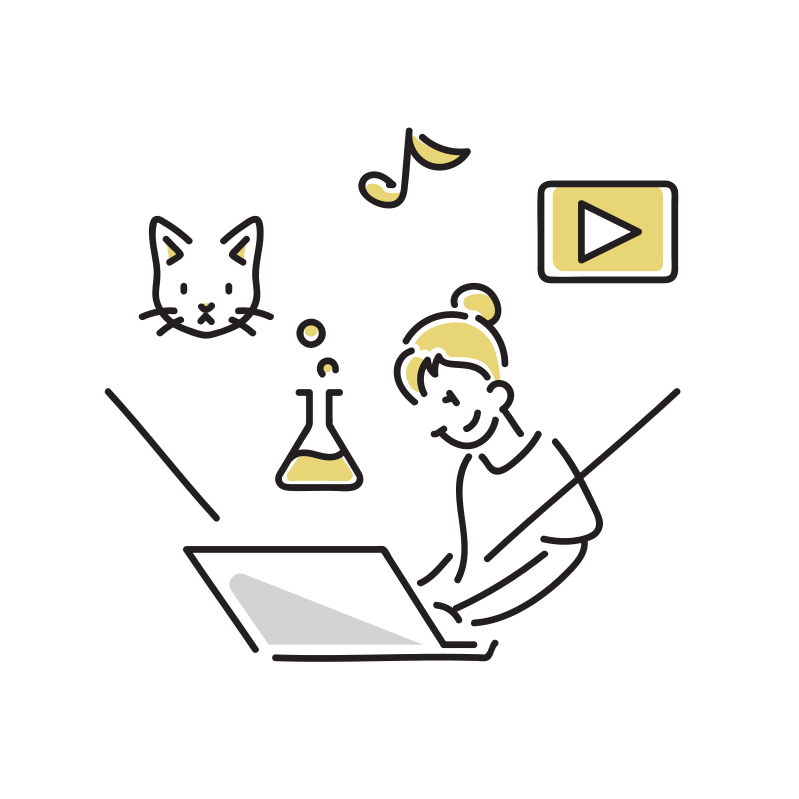 動画とデザインを考える人物のイラスト